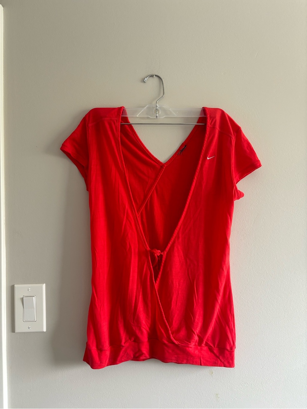 Nike draped open back (or front) design bright red workout top